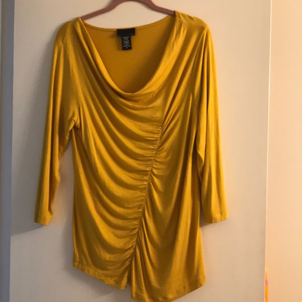 Gold cowl neck top 3/4 sleeve. Longer length